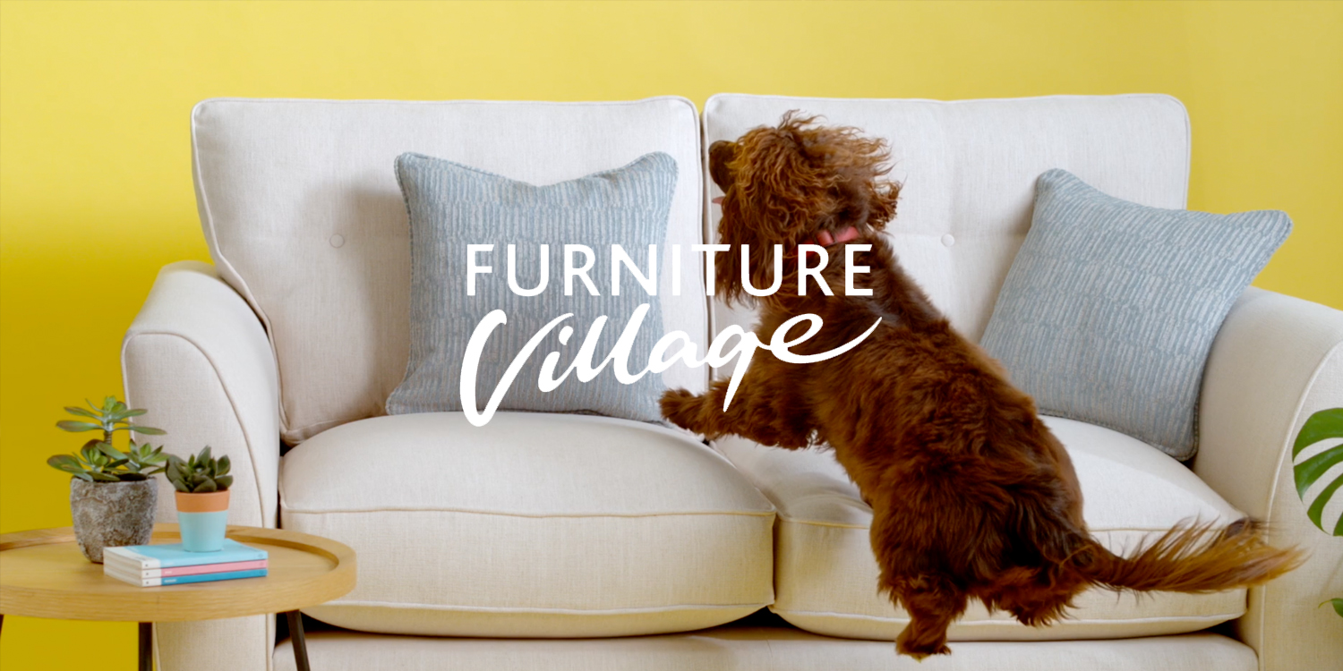 Furniture Village Video Advert. Dog jumping onto a sofa with his muddy paws.